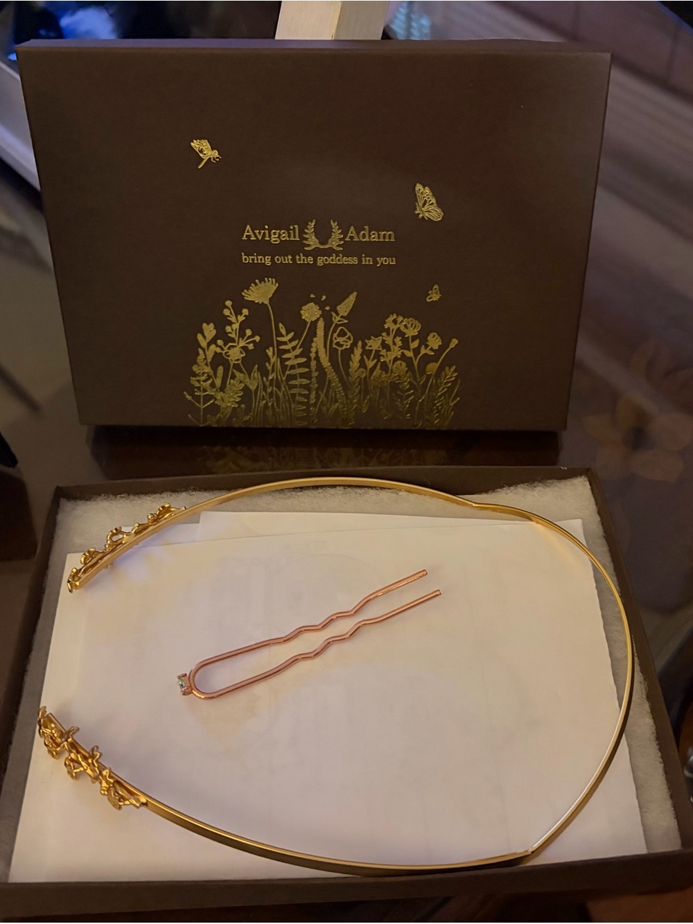 Gold Floral Headband with Rose Gold Hairpin